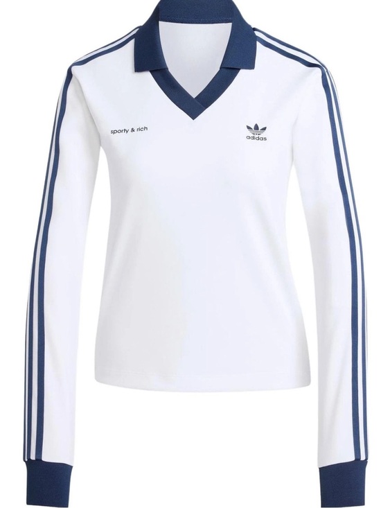 adidas Tops - Adidas x Sporty & Rich White Long-Sleeve Polo Tee Collar with Navy Trim